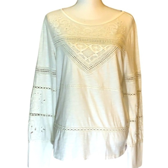 Sundance Tops - Sundance white knit top with lace, small, bohemian, cottagecore, prairie core